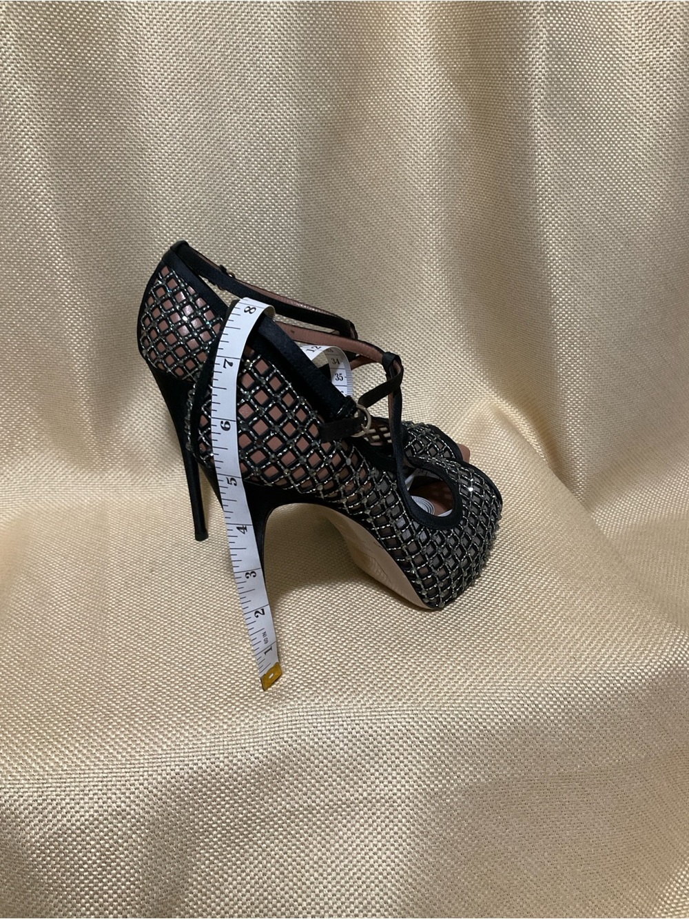 Valentino Garavani Black Mesh Lattice Peep-Toe Stiletto